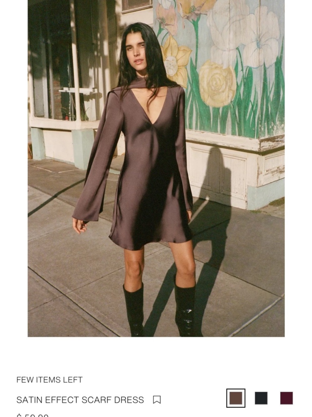 Zara Satin-Effect Mini Dress in chocolate brown
